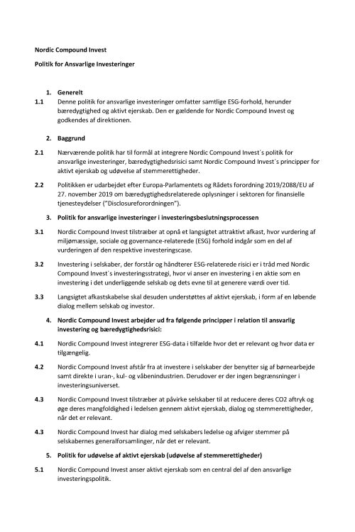 Politik for ansvarlige investeringer_Nordic Compound Invest_Side_1